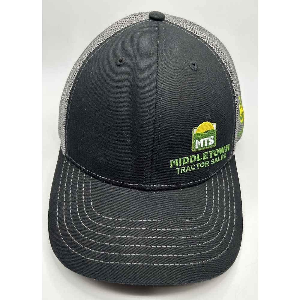 John Deere Adjustable Trucker Hat Mesh Middletown Tractor‎ Sales Black Grey EUC